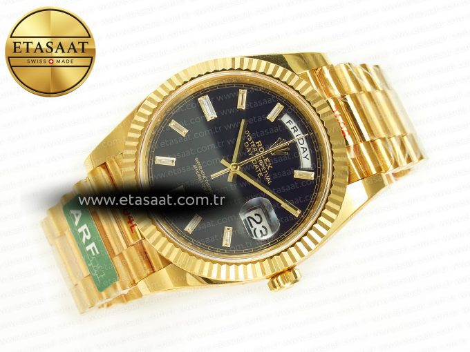 DayDate 40 228238 ARF 904L Steel Black Crystal Diamonds Bezel on President Bracelet VR3255 - Görsel 8