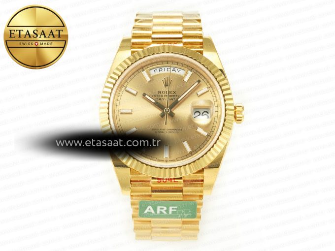DayDate 40 228238 ARF 904L Steel Gold Stick Dial on President Bracelet VR3255 - Görsel 3
