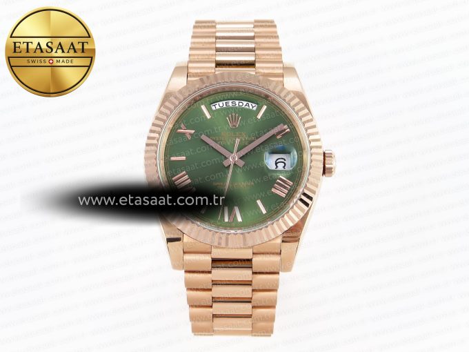 DayDate 40 RG GSF GAIN WEIGHT GREEN ROMAN DIAL ON PRESIDENT BRACELET A2836 - Görsel 3