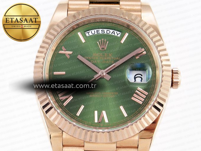 DayDate 40 RG GSF GAIN WEIGHT GREEN ROMAN DIAL ON PRESIDENT BRACELET A2836 - Görsel 4