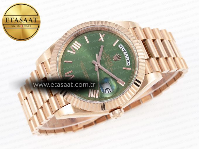 DayDate 40 RG GSF GAIN WEIGHT GREEN ROMAN DIAL ON PRESIDENT BRACELET A2836 - Görsel 7