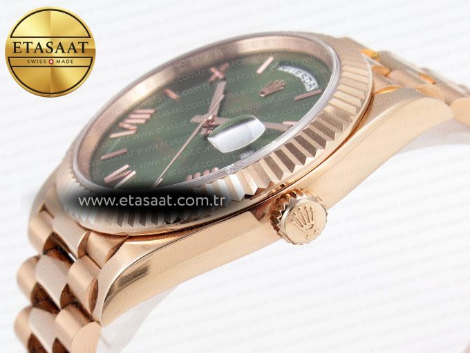 DayDate 40 RG GSF GAIN WEIGHT GREEN ROMAN DIAL ON PRESIDENT BRACELET A2836 - Görsel 8