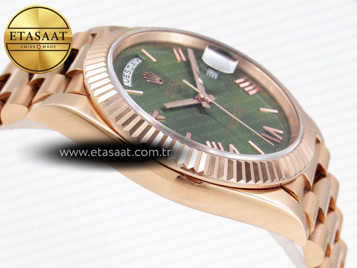 DayDate 40 RG GSF GAIN WEIGHT GREEN ROMAN DIAL ON PRESIDENT BRACELET A2836 - Görsel 9