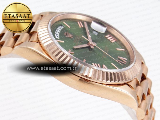 DayDate 40 RG GSF GAIN WEIGHT GREEN ROMAN DIAL ON PRESIDENT BRACELET A2836 - Görsel 9