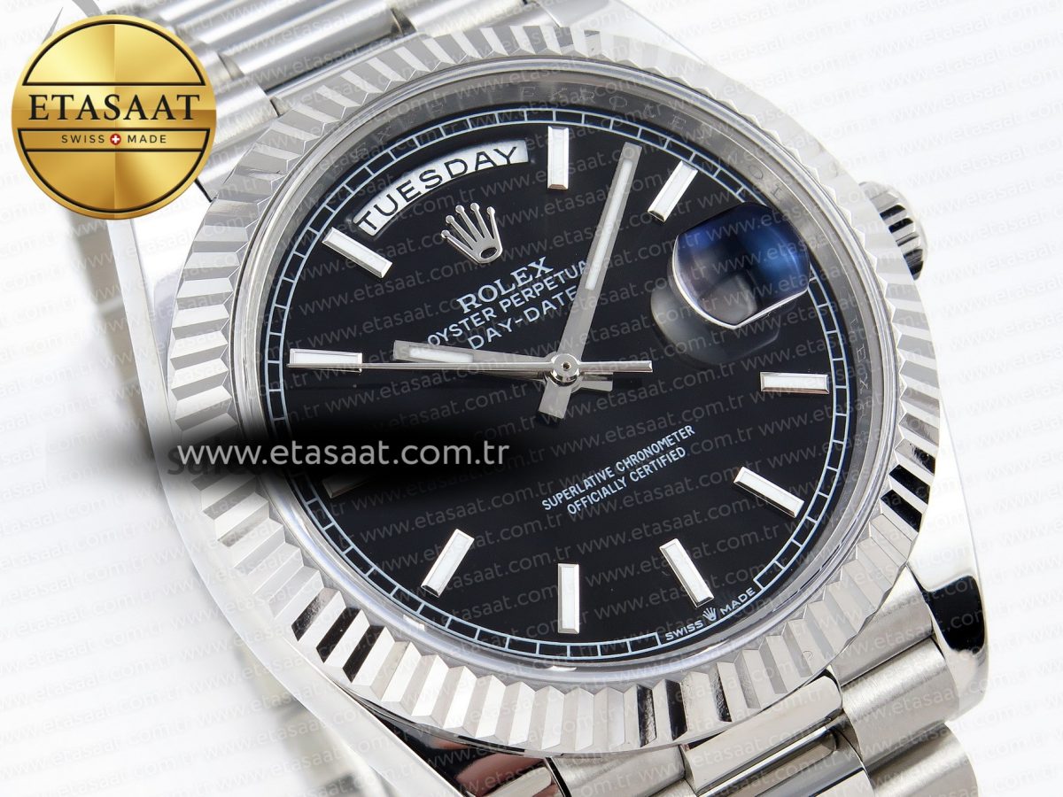 DayDate 40 SS GSF GAIN WEIGHT BLACK STICK DIAL ON PRESIDENT BRACELET A2836 - Görsel 5