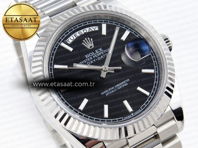 DayDate 40 SS GSF GAIN WEIGHT BLACK STICK DIAL ON PRESIDENT BRACELET A2836 - Görsel 5