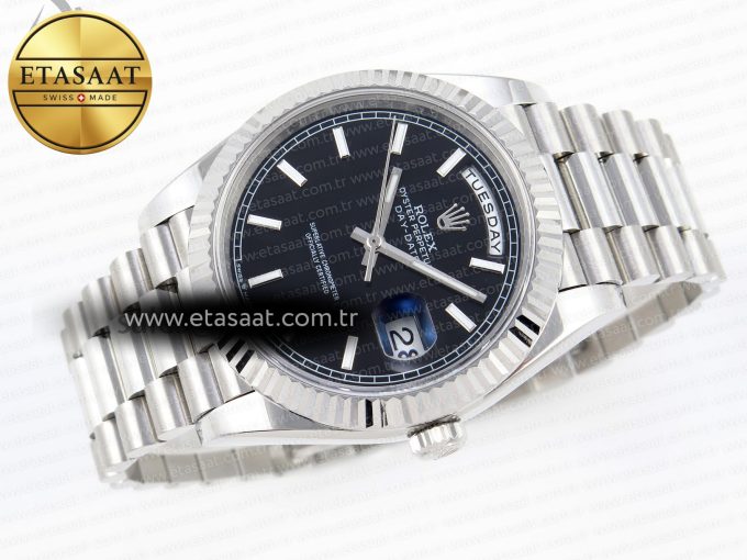 DayDate 40 SS GSF GAIN WEIGHT BLACK STICK DIAL ON PRESIDENT BRACELET A2836 - Görsel 7
