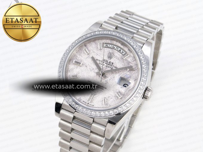 DayDate 40 SS GSF GAIN WEIGHT METEORITE CRYSTAL DIAL DIAMONDS BEZEL ON PRESIDENT BRACELET A2836 - Görsel 1