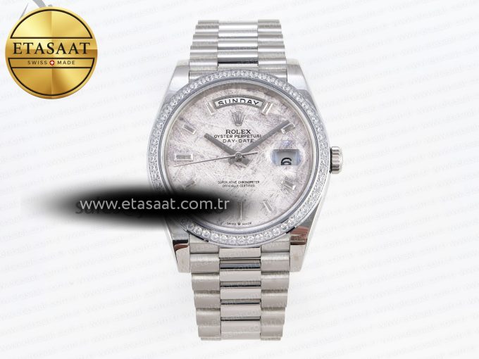 DayDate 40 SS GSF GAIN WEIGHT METEORITE CRYSTAL DIAL DIAMONDS BEZEL ON PRESIDENT BRACELET A2836 - Görsel 3