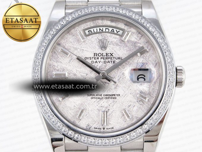 DayDate 40 SS GSF GAIN WEIGHT METEORITE CRYSTAL DIAL DIAMONDS BEZEL ON PRESIDENT BRACELET A2836 - Görsel 4