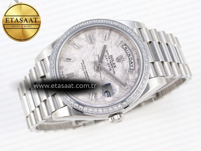 DayDate 40 SS GSF GAIN WEIGHT METEORITE CRYSTAL DIAL DIAMONDS BEZEL ON PRESIDENT BRACELET A2836 - Görsel 6