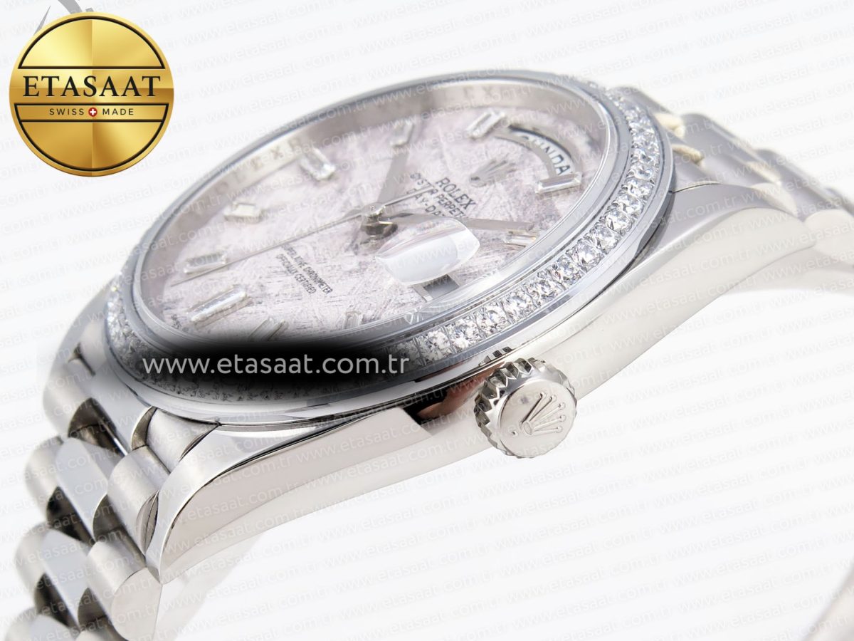 DayDate 40 SS GSF GAIN WEIGHT METEORITE CRYSTAL DIAL DIAMONDS BEZEL ON PRESIDENT BRACELET A2836 - Görsel 8
