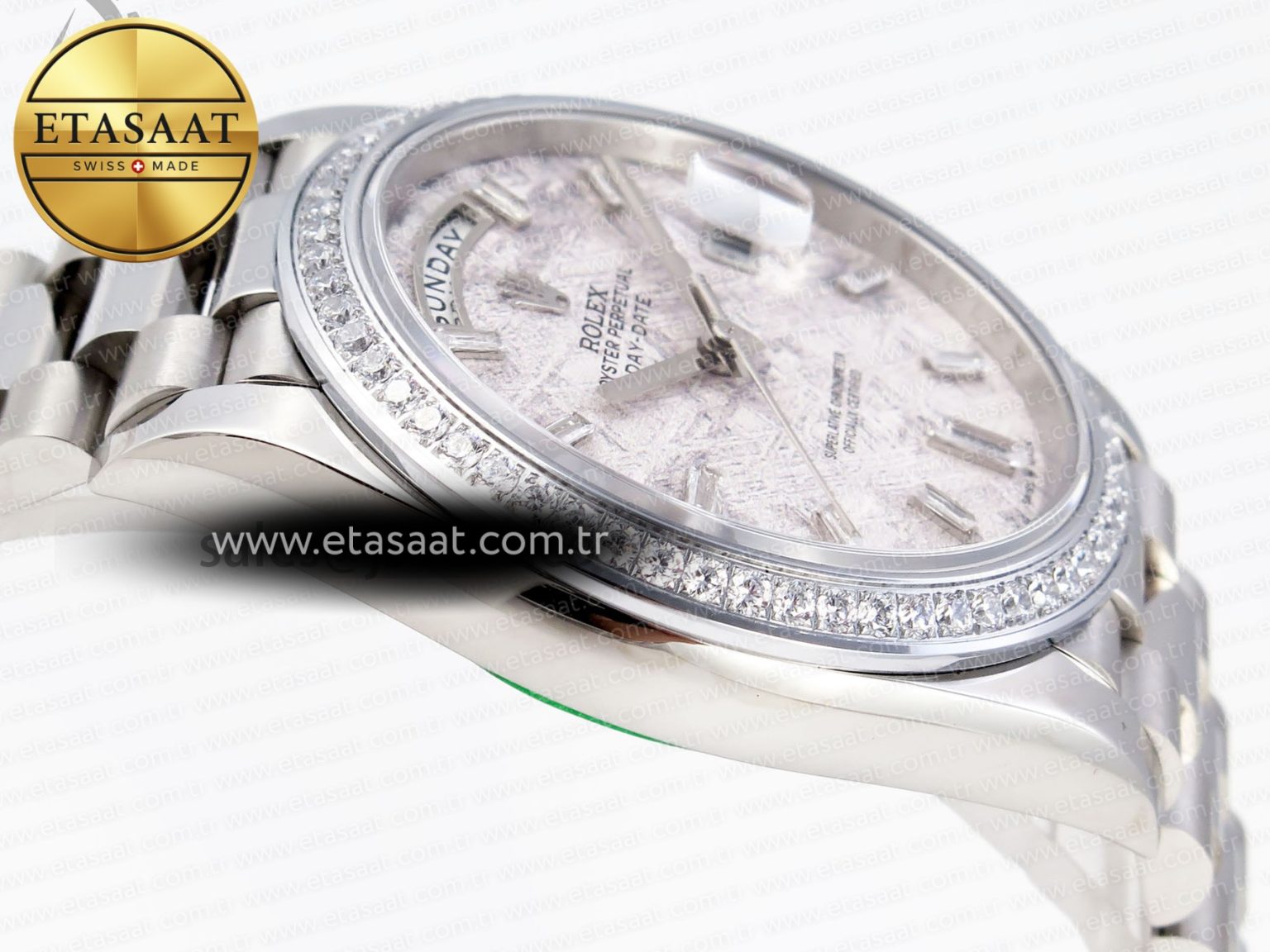 DayDate 40 SS GSF GAIN WEIGHT METEORITE CRYSTAL DIAL DIAMONDS BEZEL ON PRESIDENT BRACELET A2836 - Görsel 9