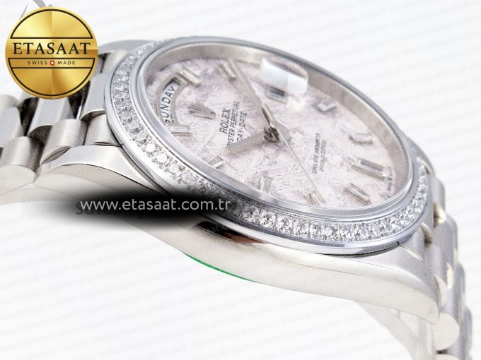 DayDate 40 SS GSF GAIN WEIGHT METEORITE CRYSTAL DIAL DIAMONDS BEZEL ON PRESIDENT BRACELET A2836 - Görsel 9