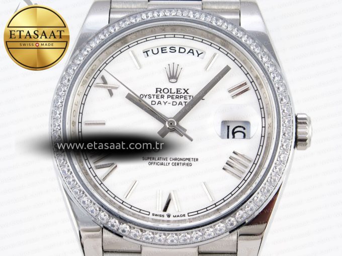 DayDate 40 SS GSF GAIN WEIGHT WHITE ROMAN DIAL DIAMONDS BEZEL ON PRESIDENT BRACELET A2836 - Görsel 4