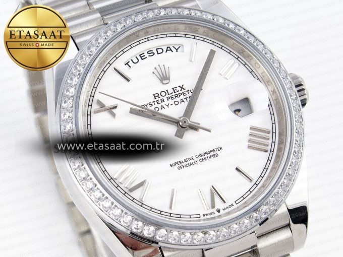 DayDate 40 SS GSF GAIN WEIGHT WHITE ROMAN DIAL DIAMONDS BEZEL ON PRESIDENT BRACELET A2836 - Görsel 5