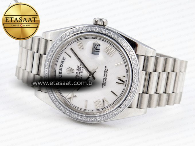 DayDate 40 SS GSF GAIN WEIGHT WHITE ROMAN DIAL DIAMONDS BEZEL ON PRESIDENT BRACELET A2836 - Görsel 7