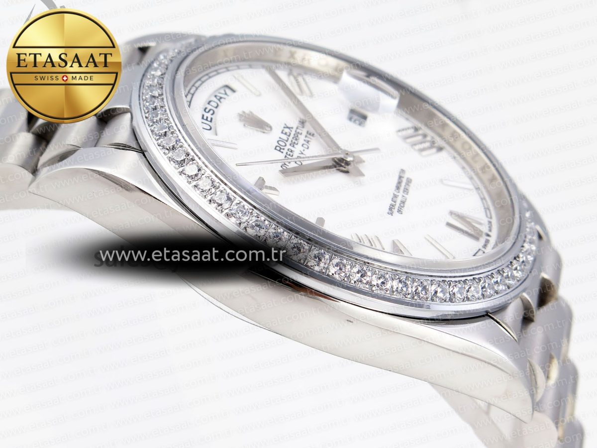 DayDate 40 SS GSF GAIN WEIGHT WHITE ROMAN DIAL DIAMONDS BEZEL ON PRESIDENT BRACELET A2836 - Görsel 9