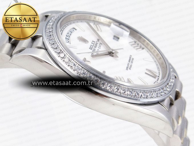 DayDate 40 SS GSF GAIN WEIGHT WHITE ROMAN DIAL DIAMONDS BEZEL ON PRESIDENT BRACELET A2836 - Görsel 9