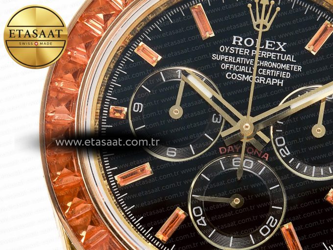 Daytona 116518 YG Orange Crystal Bezel N6F Best Edition Black Dial on Oysterflex Strap SA4130 - Görsel 10