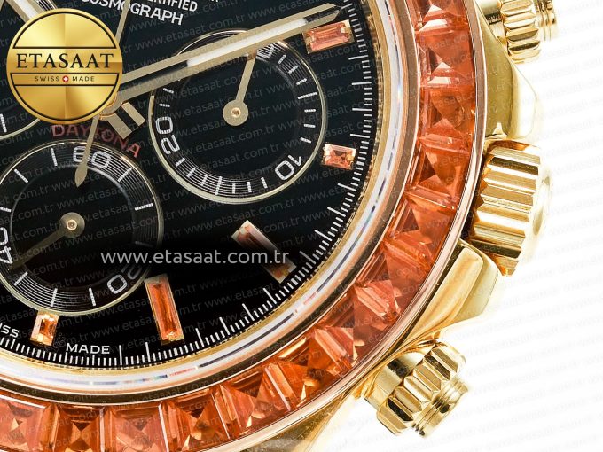 Daytona 116518 YG Orange Crystal Bezel N6F Best Edition Black Dial on Oysterflex Strap SA4130 - Görsel 12