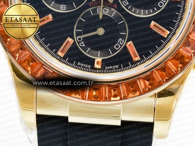 Daytona 116518 YG Orange Crystal Bezel N6F Best Edition Black Dial on Oysterflex Strap SA4130 - Görsel 13