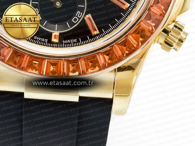 Daytona 116518 YG Orange Crystal Bezel N6F Best Edition Black Dial on Oysterflex Strap SA4130 - Görsel 14