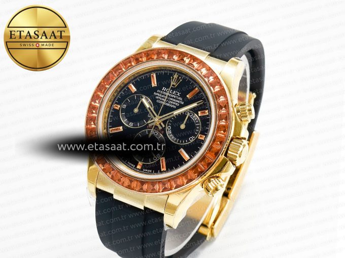 Daytona 116518 YG Orange Crystal Bezel N6F Best Edition Black Dial on Oysterflex Strap SA4130 - Görsel 2