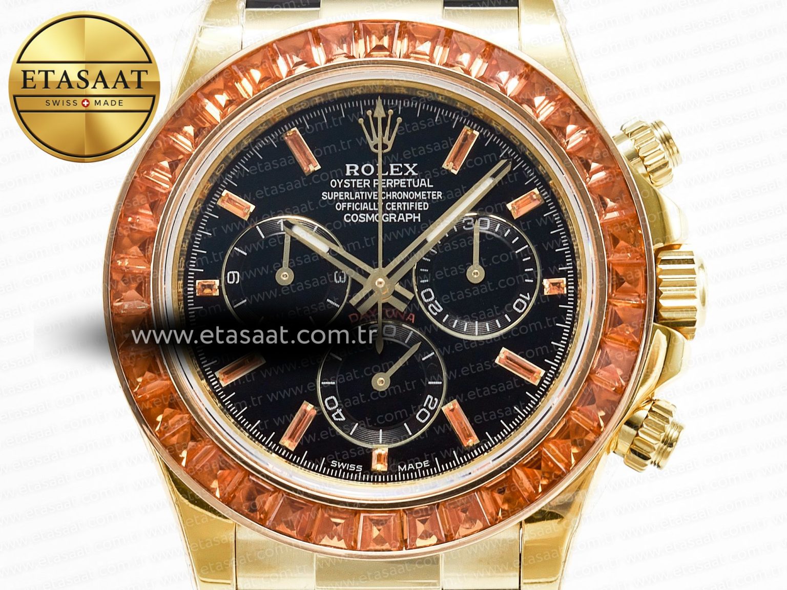 Daytona 116518 YG Orange Crystal Bezel N6F Best Edition Black Dial on Oysterflex Strap SA4130 - Görsel 4