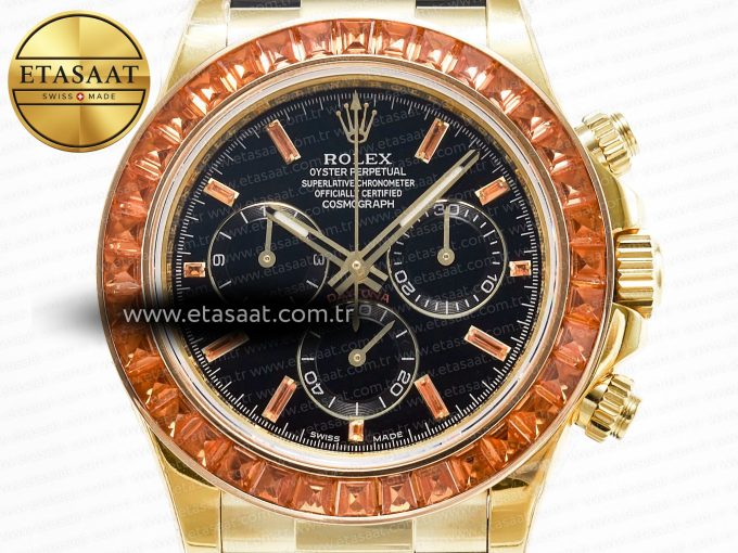 Daytona 116518 YG Orange Crystal Bezel N6F Best Edition Black Dial on Oysterflex Strap SA4130 - Görsel 4