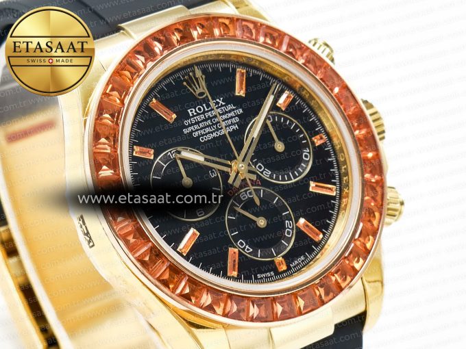 Daytona 116518 YG Orange Crystal Bezel N6F Best Edition Black Dial on Oysterflex Strap SA4130 - Görsel 5