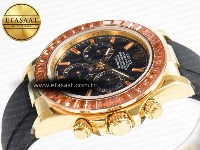 Daytona 116518 YG Orange Crystal Bezel N6F Best Edition Black Dial on Oysterflex Strap SA4130 - Görsel 6