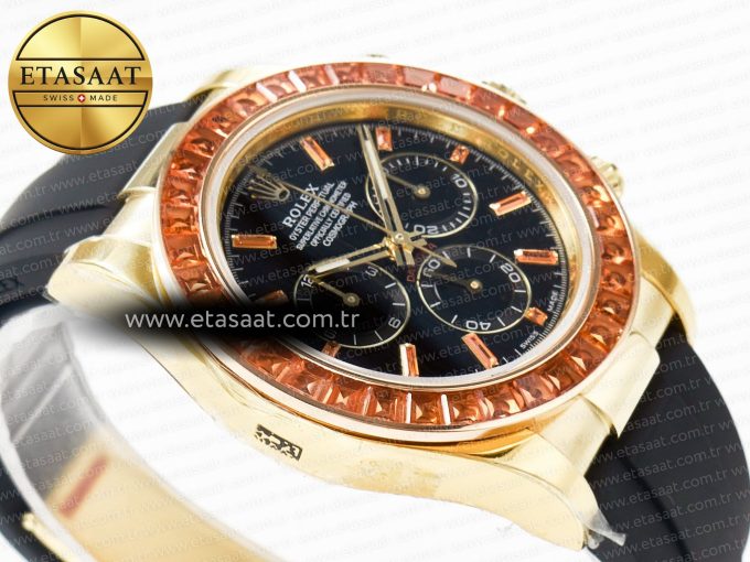 Daytona 116518 YG Orange Crystal Bezel N6F Best Edition Black Dial on Oysterflex Strap SA4130 - Görsel 7