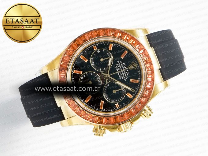Daytona 116518 YG Orange Crystal Bezel N6F Best Edition Black Dial on Oysterflex Strap SA4130 - Görsel 8