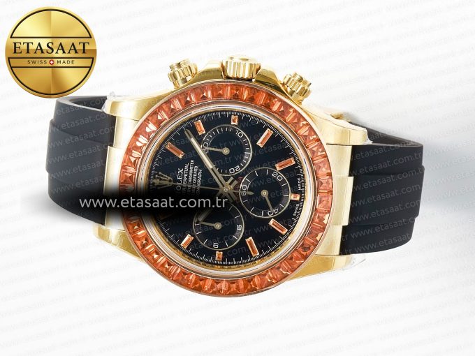 Daytona 116518 YG Orange Crystal Bezel N6F Best Edition Black Dial on Oysterflex Strap SA4130 - Görsel 9