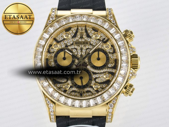 Daytona 116588 TBR “Eye of the Tiger” Clean 1:1 Best Edition 904L YG Black Diamonds Dial on Black Rubber Strap SA4130 - Görsel 4