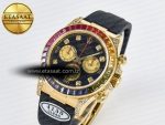 Daytona 116589 RBOW Clean YG 1:1 Best Edition 904L Rainbow Black Diamonds Dial on Black Rubber Strap SA4130