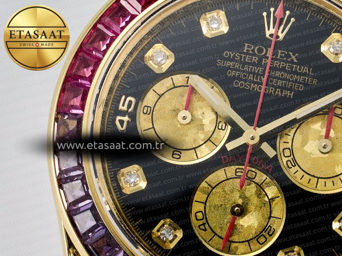 Daytona 116589 RBOW Clean YG 1:1 Best Edition 904L Rainbow Black Diamonds Dial on Black Rubber Strap SA4130 - Görsel 10