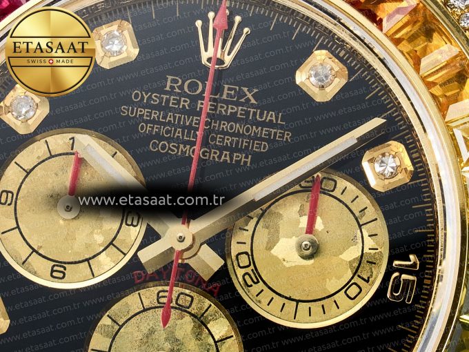 Daytona 116589 RBOW Clean YG 1:1 Best Edition 904L Rainbow Black Diamonds Dial on Black Rubber Strap SA4130 - Görsel 11