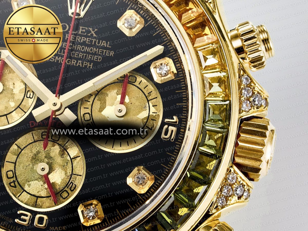 Daytona 116589 RBOW Clean YG 1:1 Best Edition 904L Rainbow Black Diamonds Dial on Black Rubber Strap SA4130 - Görsel 12
