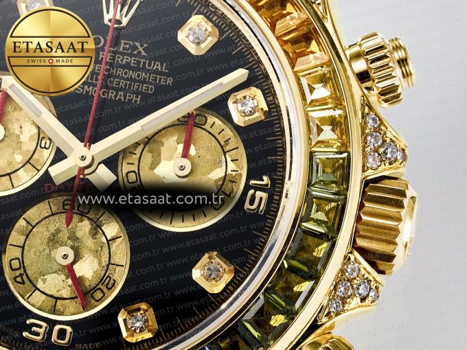 Daytona 116589 RBOW Clean YG 1:1 Best Edition 904L Rainbow Black Diamonds Dial on Black Rubber Strap SA4130 - Görsel 12