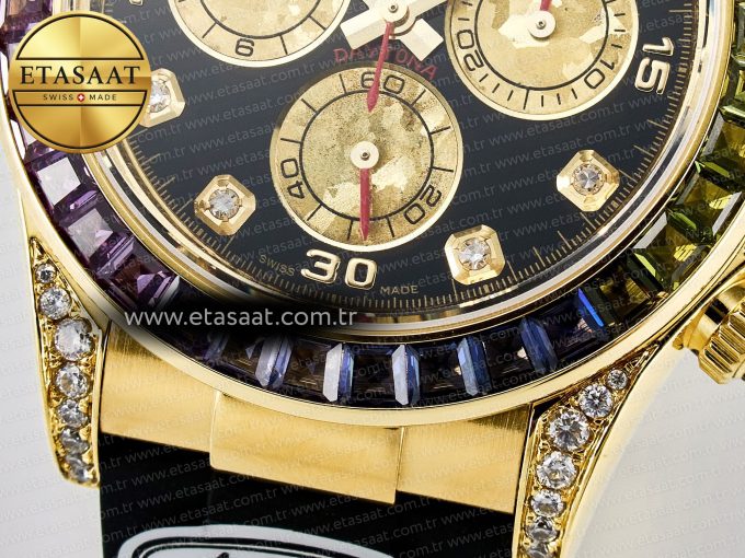 Daytona 116589 RBOW Clean YG 1:1 Best Edition 904L Rainbow Black Diamonds Dial on Black Rubber Strap SA4130 - Görsel 13