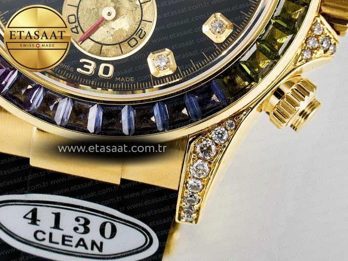 Daytona 116589 RBOW Clean YG 1:1 Best Edition 904L Rainbow Black Diamonds Dial on Black Rubber Strap SA4130 - Görsel 14