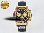 Daytona 116589 RBOW Clean YG 1:1 Best Edition 904L Rainbow Black Diamonds Dial on Black Rubber Strap SA4130 - Görsel 3