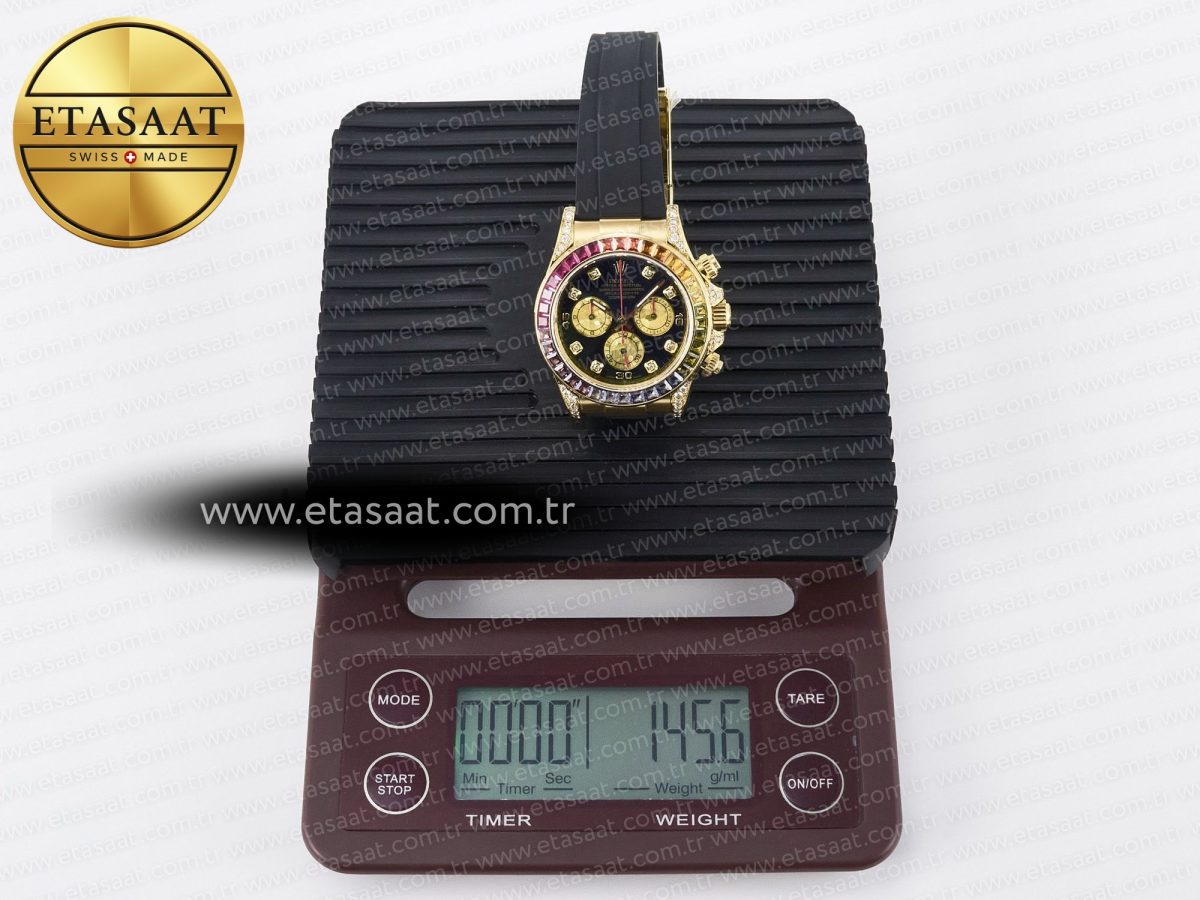 Daytona 116589 RBOW Clean YG 1:1 Best Edition 904L Rainbow Black Diamonds Dial on Black Rubber Strap SA4130 - Görsel 35