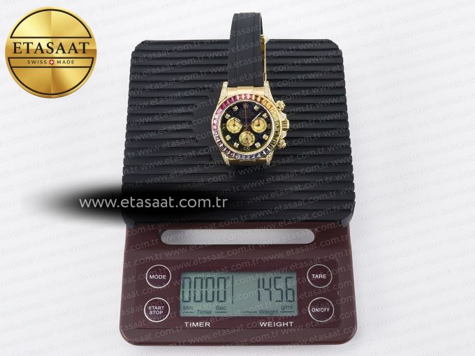 Daytona 116589 RBOW Clean YG 1:1 Best Edition 904L Rainbow Black Diamonds Dial on Black Rubber Strap SA4130 - Görsel 35
