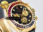 Daytona 116589 RBOW Clean YG 1:1 Best Edition 904L Rainbow Black Diamonds Dial on Black Rubber Strap SA4130 - Görsel 5