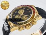 Daytona 116589 RBOW Clean YG 1:1 Best Edition 904L Rainbow Black Diamonds Dial on Black Rubber Strap SA4130 - Görsel 6