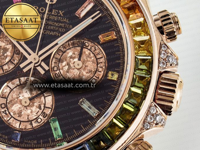 Daytona 116595 RBOW Clean RG 1:1 Best Edition 904L Rainbow Black Diamonds Dial on Black Rubber Strap SA4130 - Görsel 12