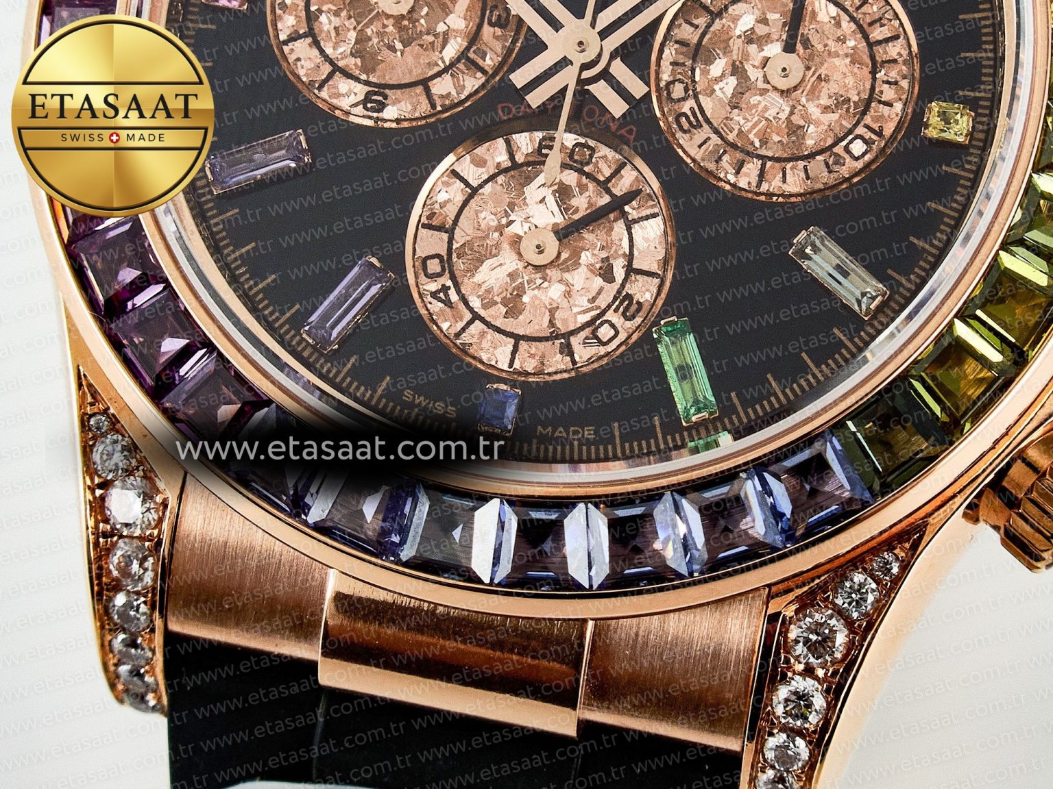 Daytona 116595 RBOW Clean RG 1:1 Best Edition 904L Rainbow Black Diamonds Dial on Black Rubber Strap SA4130 - Görsel 13